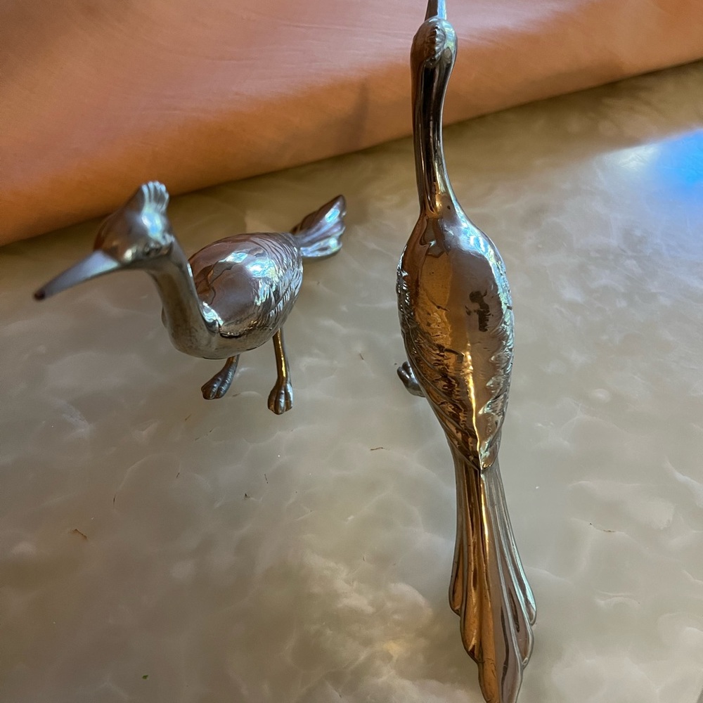 Art Deco Silver plates peacock Sculptures Bird1950S it is L 10” x W3”
